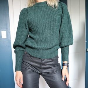 NEW Leith Juliet Long Bishop Sleeve Sweater Green